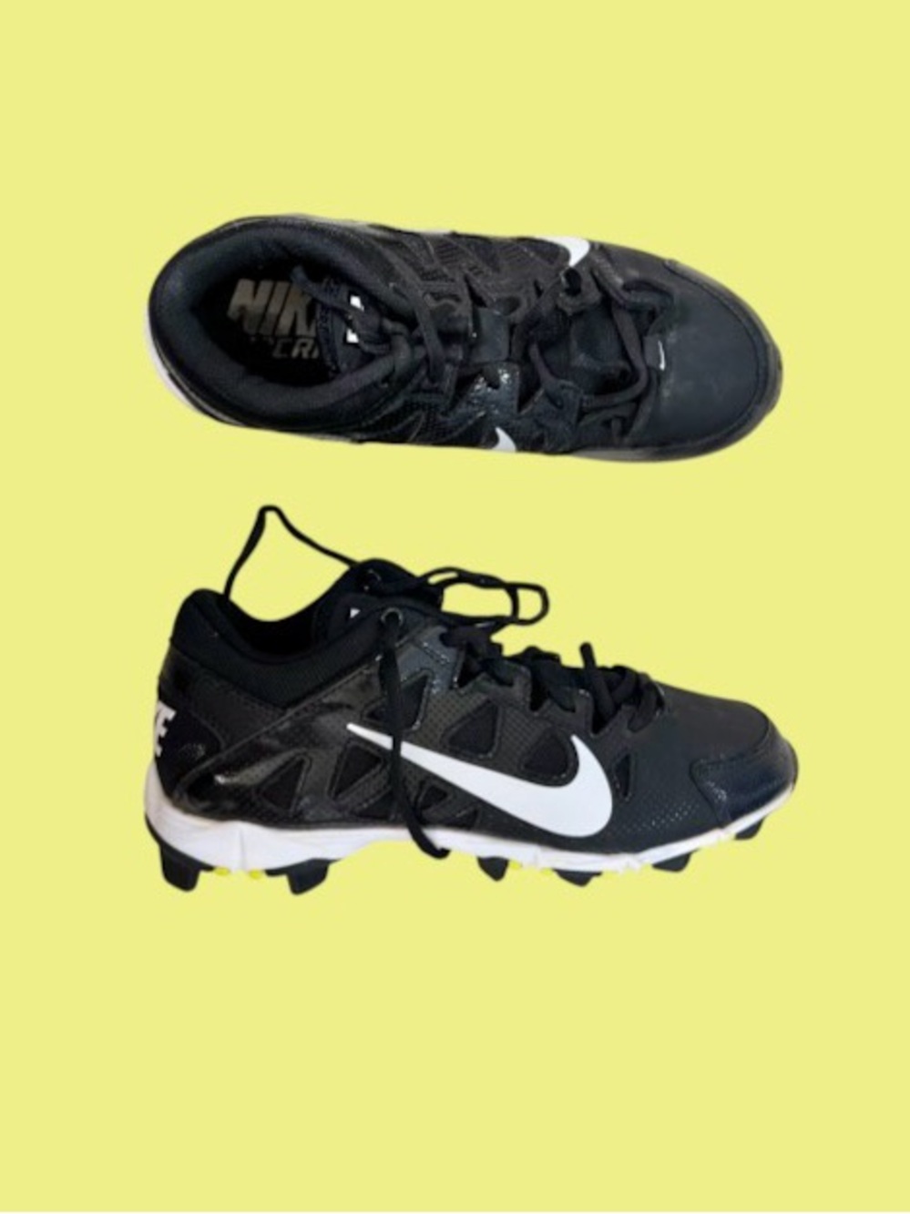 Nike black white baseball cleats youth boys size 7